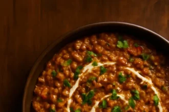 Delicious Vegan Handi Lentils served in a traditional dish with vibrant spices