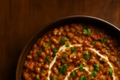 Delicious Vegan Handi Lentils served in a traditional dish with vibrant spices
