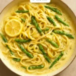 Bowl of Vegan Lemon Asparagus Pasta with bright lemon and fresh asparagus