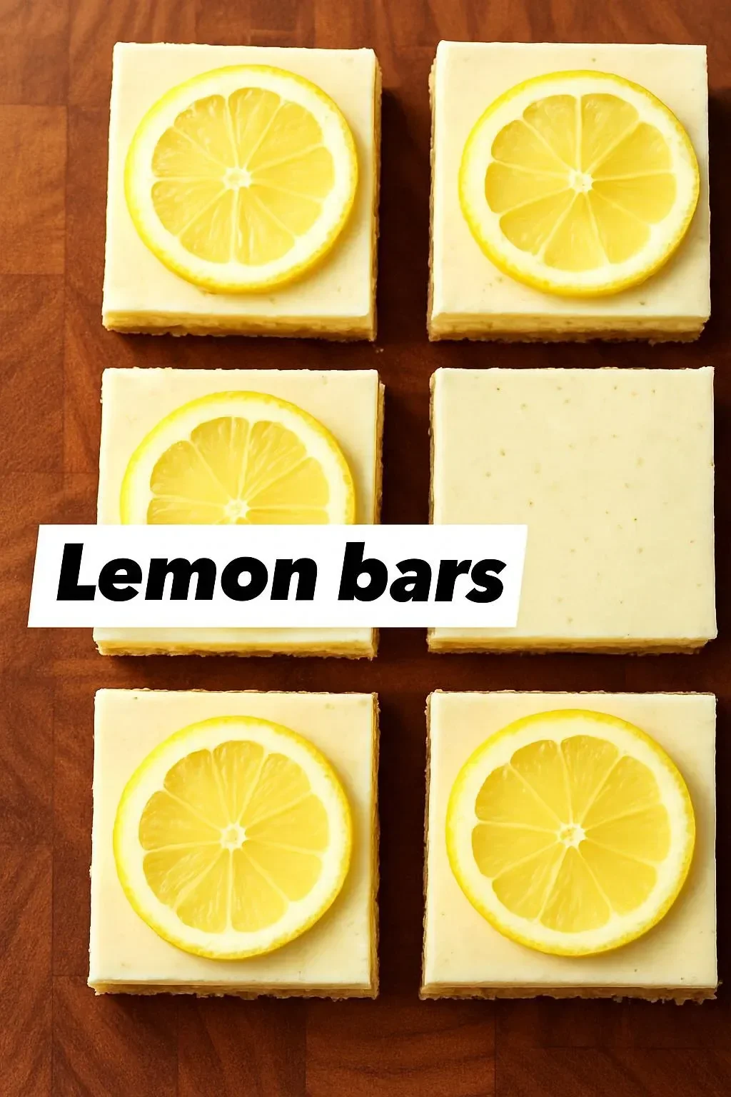 A plate of homemade vegan lemon bars garnished with lemon slices.