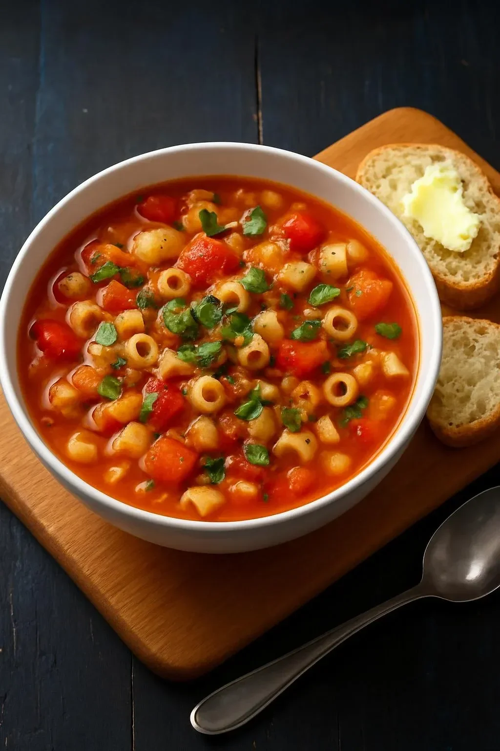 Bowl of vegan minestrone soup with white beans and fresh vegetables