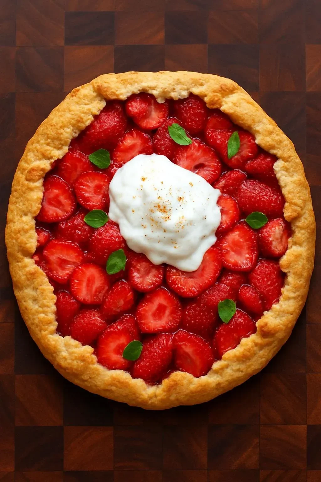 Vegan strawberry galette with fresh strawberries on a rustic pie crust