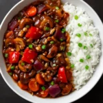 Delicious dish of veggies coated in spicy hot garlic sauce