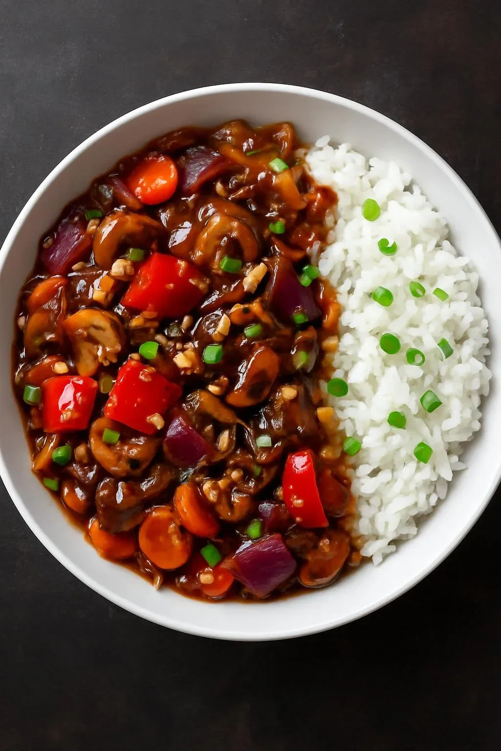 Delicious dish of veggies coated in spicy hot garlic sauce
