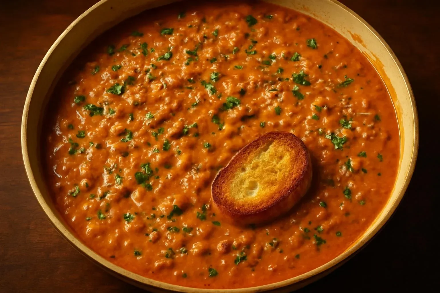 Delicious dish of white beans in rosé sauce served in a bowl