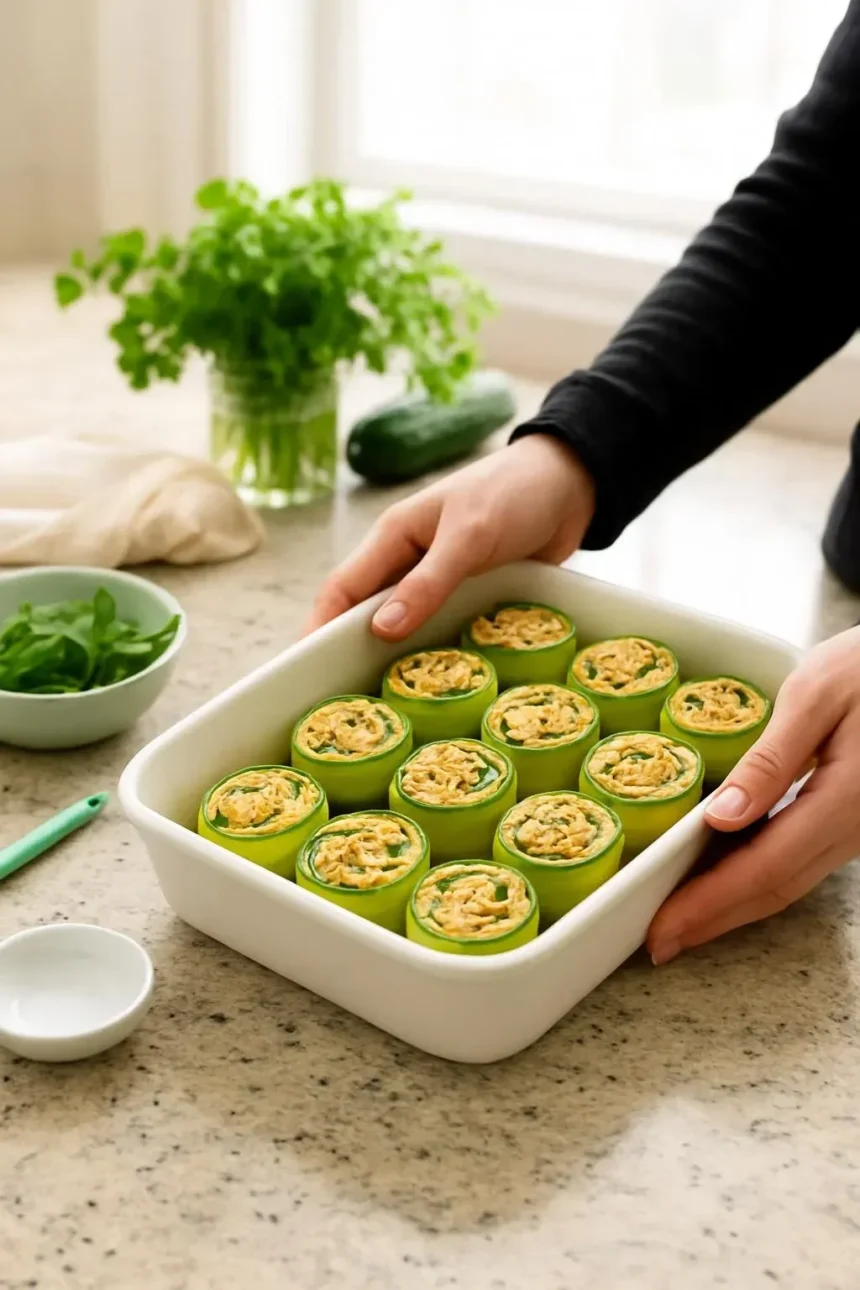 Zucchini Ricotta Rolls ready to serve on a plate