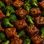 Sheet pan beef and broccoli ready to serve in 15 minutes.