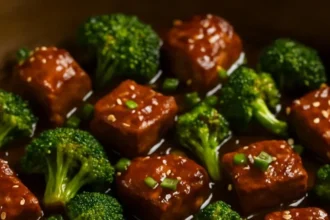 Sheet pan beef and broccoli ready to serve in 15 minutes.