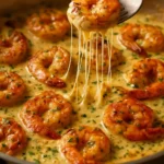 Delicious creamy garlic shrimp served in a bowl with herbs