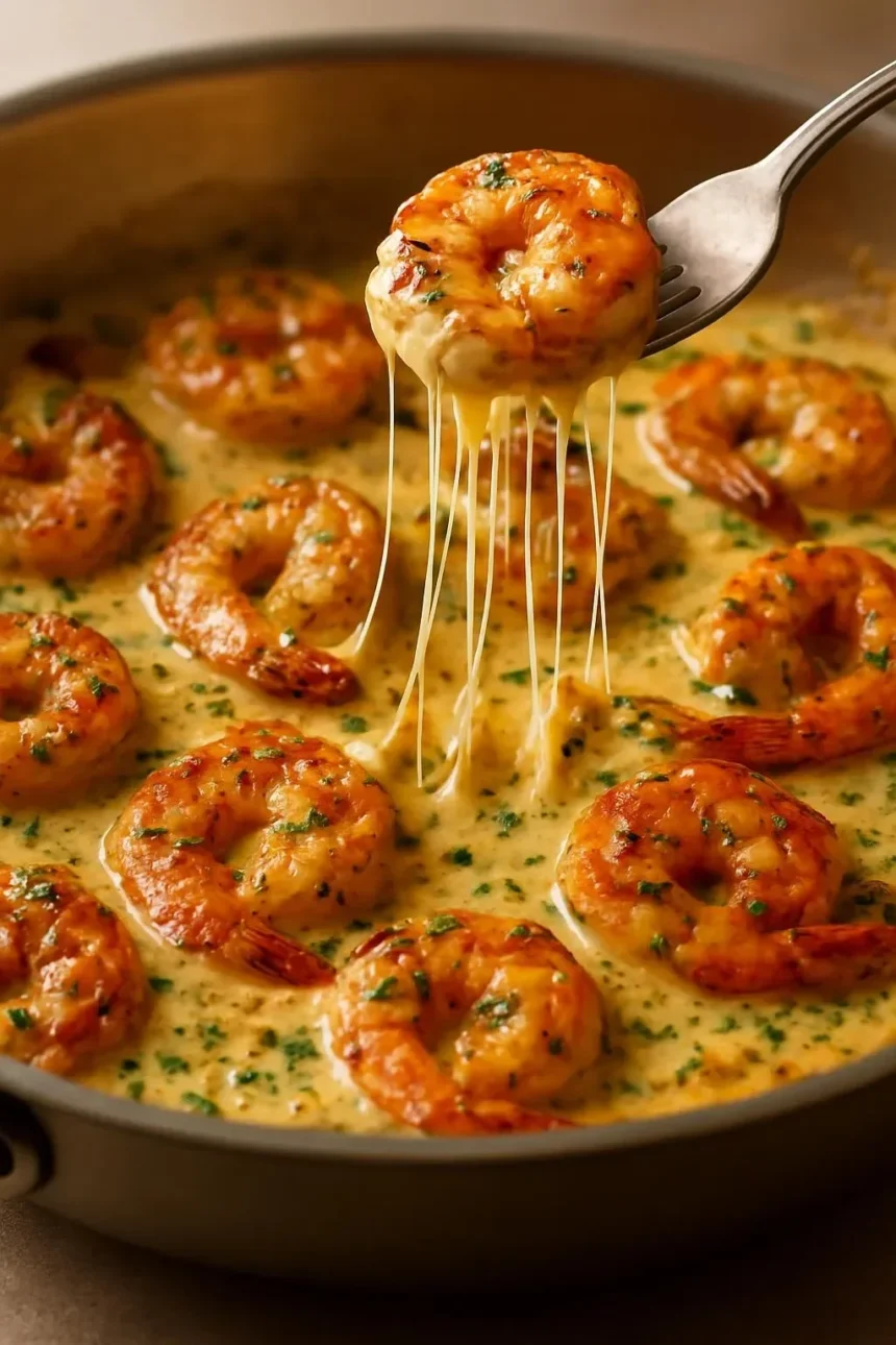 Delicious creamy garlic shrimp served in a bowl with herbs