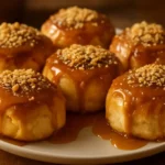 Delicious Apple Caramel Bombs drizzled with caramel sauce