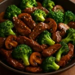 Delicious Beef Stir-Fry with broccoli and mushrooms served in a bowl