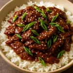 Delicious beef teriyaki dish served with rice and vegetables