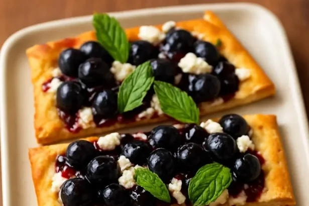 Berries and chèvre flatbread topped with fresh fruits and cheese