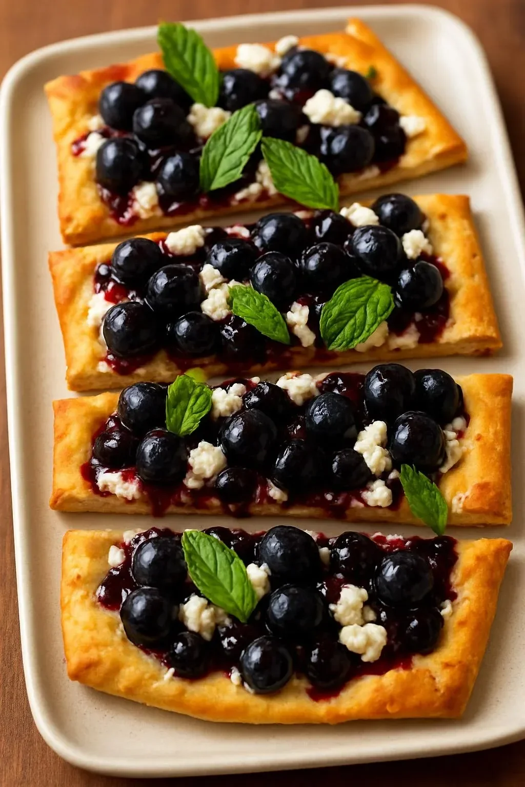 Berries and chèvre flatbread topped with fresh fruits and cheese