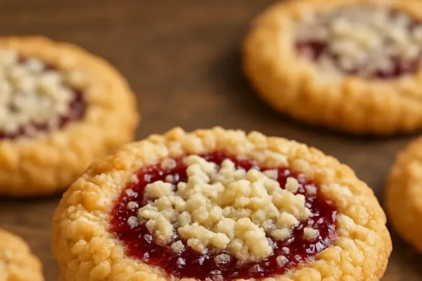 Delicious buttery raspberry crumble cookies fresh from the oven