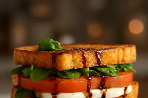 Delicious Caprese Sandwich with Fresh Mozzarella, tomatoes, and basil