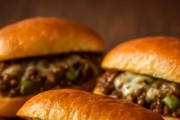 Cheesy beef mushroom sandwich loaded with melted cheese and savory beef.