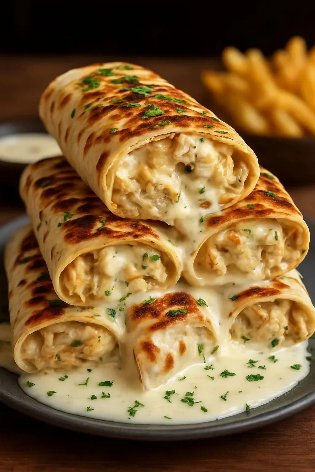 Cheesy Chicken Garlic Wraps filled with flavorful chicken and melted cheese