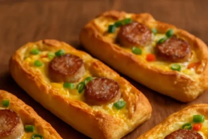 Cheesy pepper stuffed baguette fresh out of the oven with melted cheese