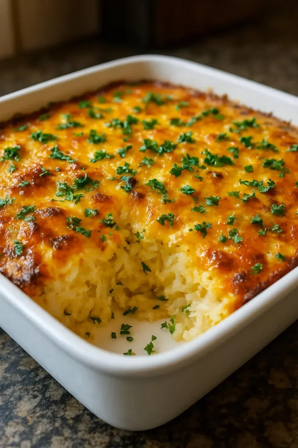 Delicious cheesy spaghetti squash casserole baked to perfection with creamy toppings