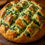 Cheesy spinach and artichoke pull-apart sourdough bread fresh out of the oven