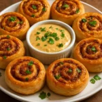 Delicious cheesy taco pinwheels ready to serve as a snack or appetizer.