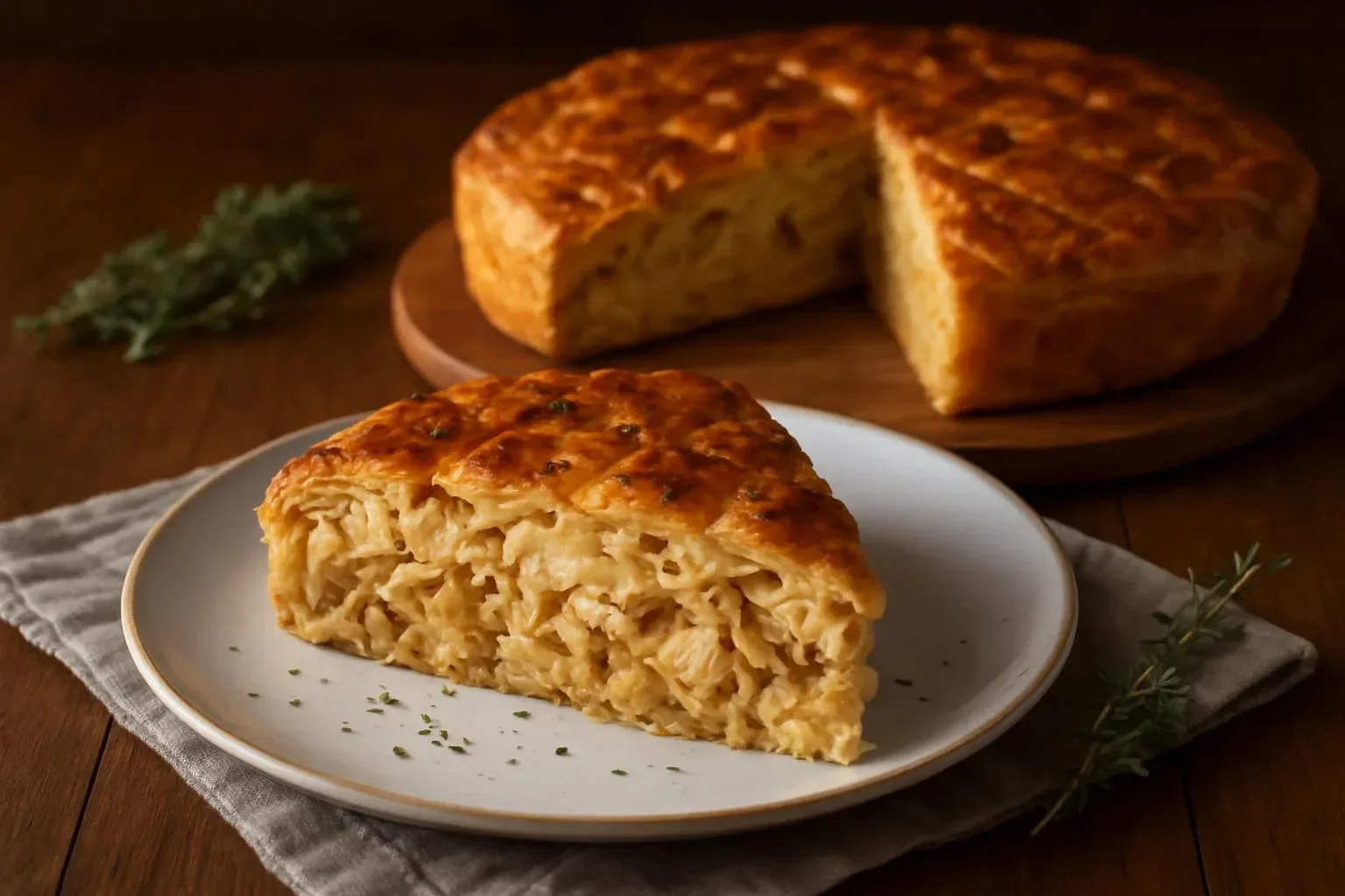 Savory Chicken Cabbage Pie with tender chicken and fresh cabbage filling