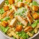 Delicious Chicken Caesar Pasta Salad with grilled chicken, romaine, and Caesar dressing