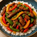 Delicious Chinese Pepper Steak with bell peppers and beef in a savory sauce