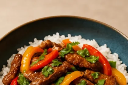 Delicious Chinese Pepper Steak with bell peppers and beef in a savory sauce