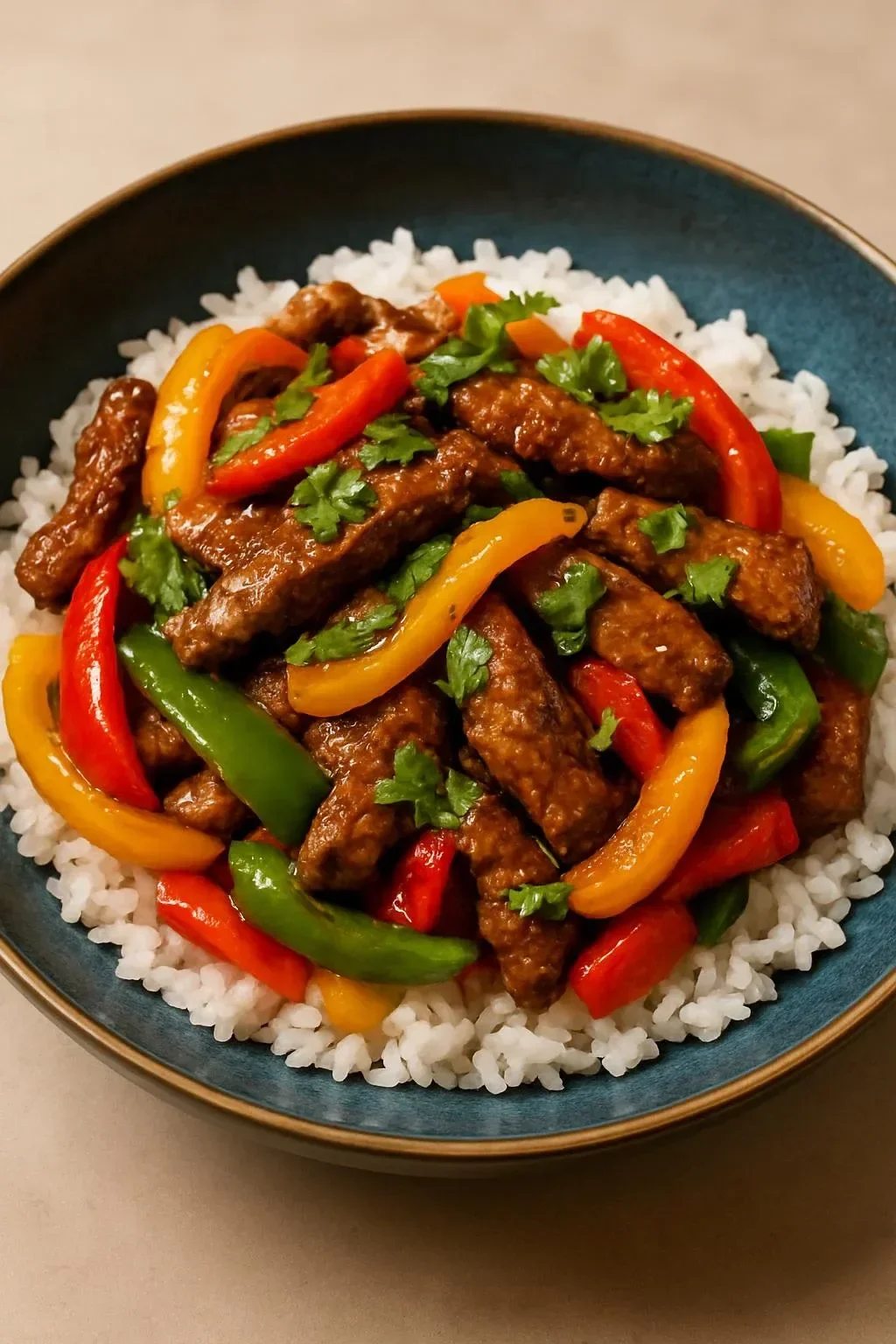 Delicious Chinese Pepper Steak with bell peppers and beef in a savory sauce