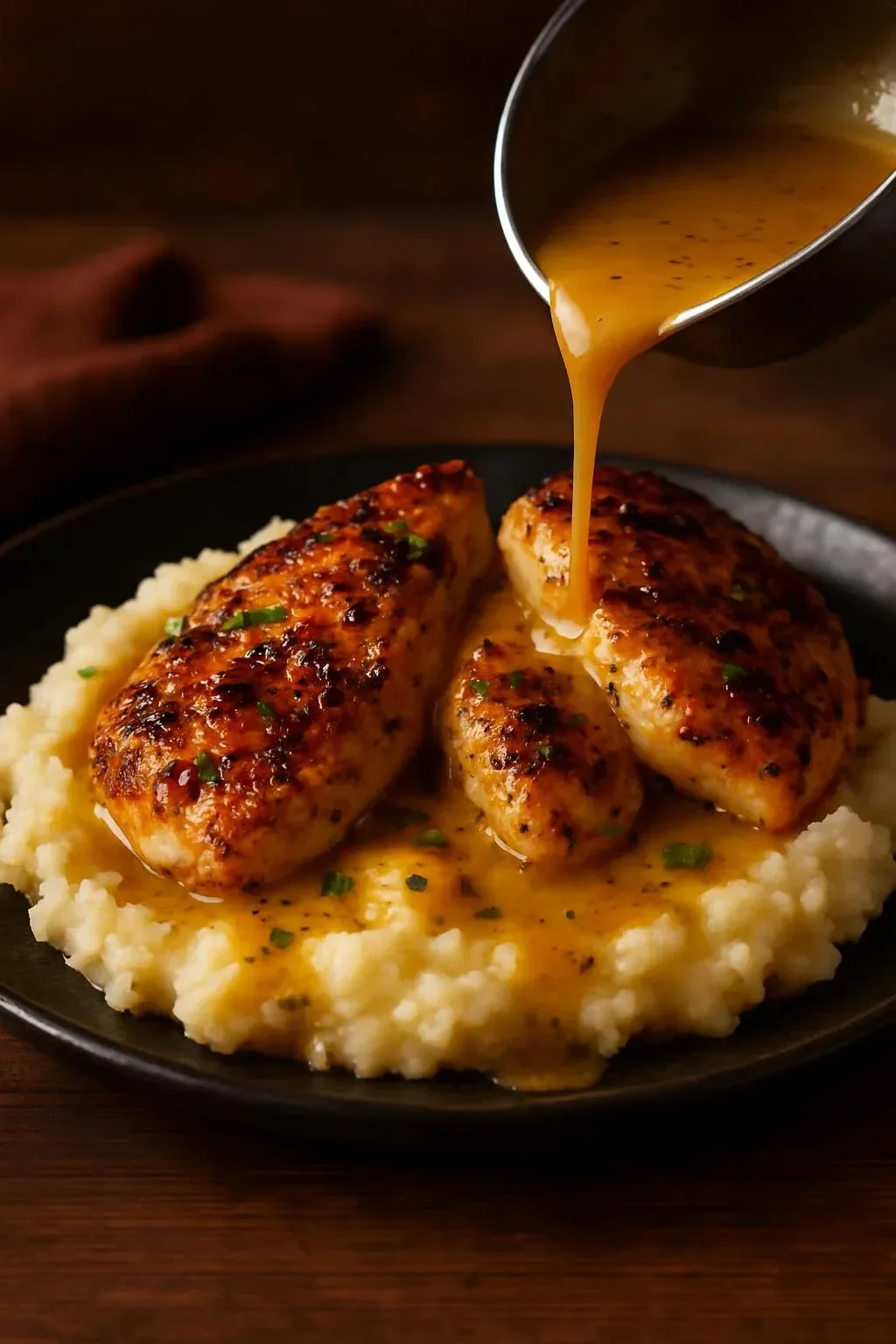 Cilantro Lime Roasted Chicken served with creamy mashed potatoes and rich pan gravy.
