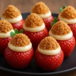 Delicious cookie butter cheesecake stuffed strawberries on a plate