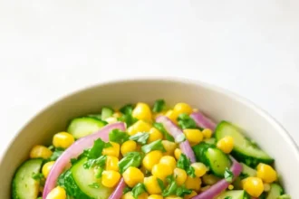 Fresh Corn Cucumber Salad with vibrant vegetables and herbs