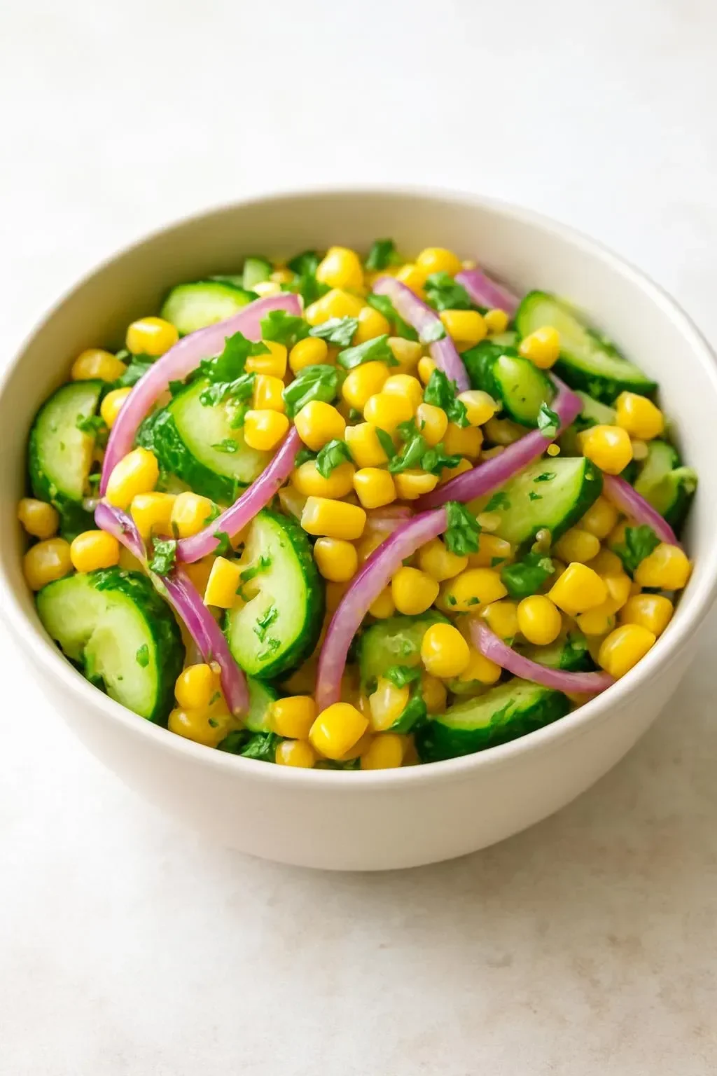 Fresh Corn Cucumber Salad with vibrant vegetables and herbs