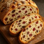 Cranberry Raisin Walnut Cinnamon Artisan Bread loaf fresh out of the oven