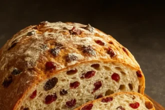Cranberry Raisin Walnut Cinnamon Artisan Bread loaf fresh out of the oven