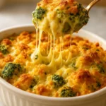 Creamy broccoli cheddar casserole baked to perfection