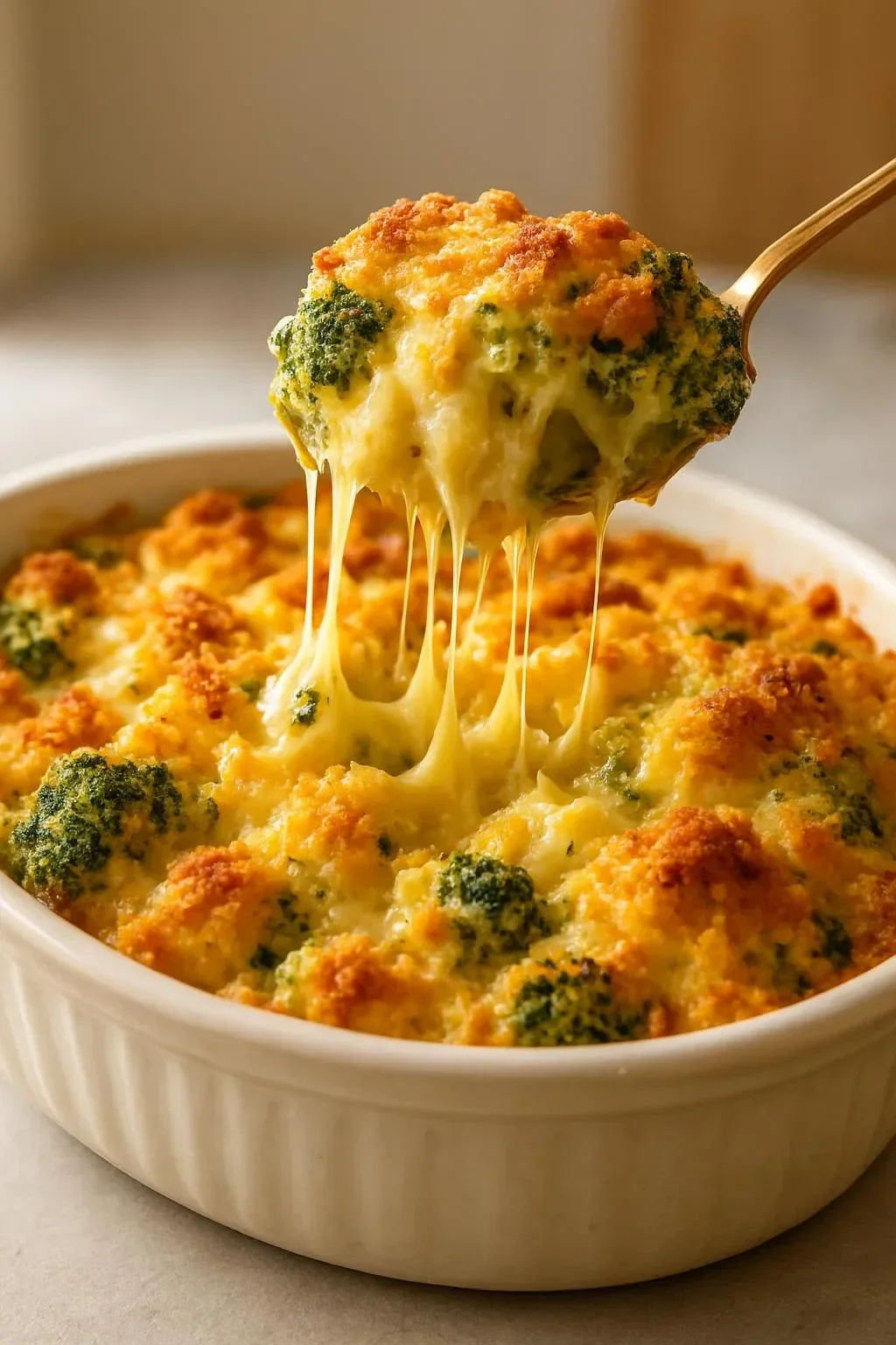 Creamy broccoli cheddar casserole baked to perfection