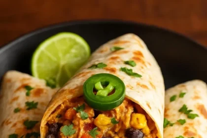 Creamy chicken and black bean wraps served on a plate