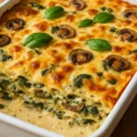 Delicious creamy chicken spinach lasagna baked to perfection.