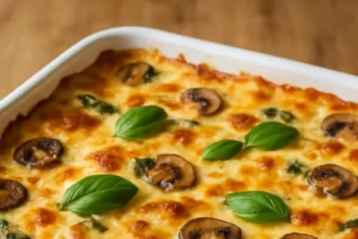 Delicious creamy chicken spinach lasagna baked to perfection.