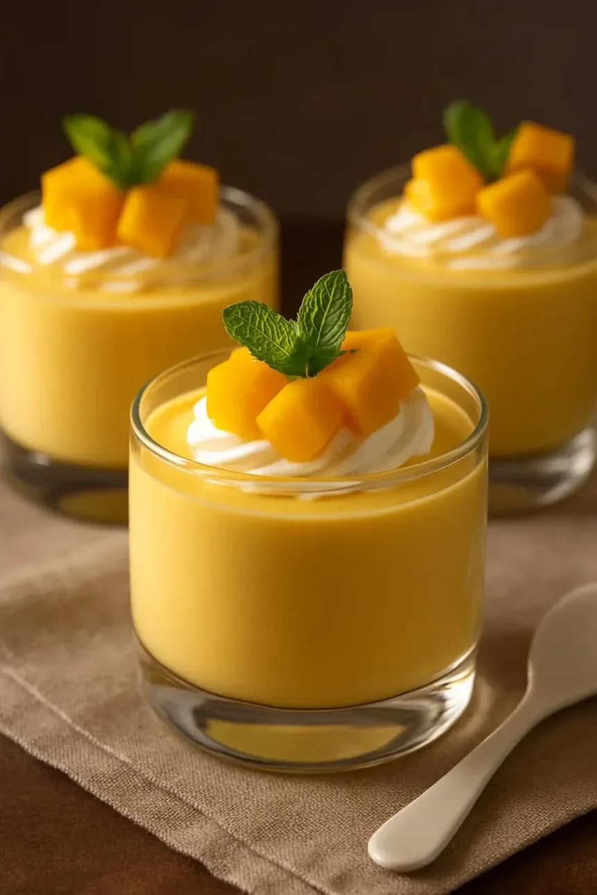 Delicious creamy mango mousse served in a dessert glass