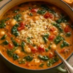 Bowl of creamy Parmesan Tuscano soup garnished with herbs and cheese