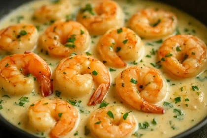Creamy shrimp and scallops with sun-dried tomatoes and spinach dish