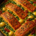 Creamy Tuscan Salmon dish served with herbs and vegetables