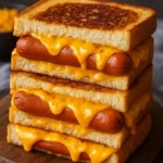 Crispy air fryer grilled cheese hot dogs served on a plate