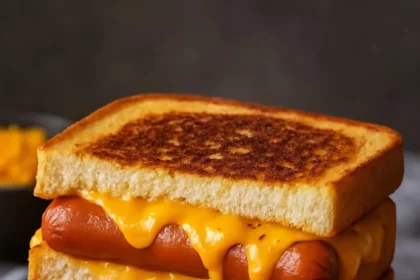 Crispy air fryer grilled cheese hot dogs served on a plate