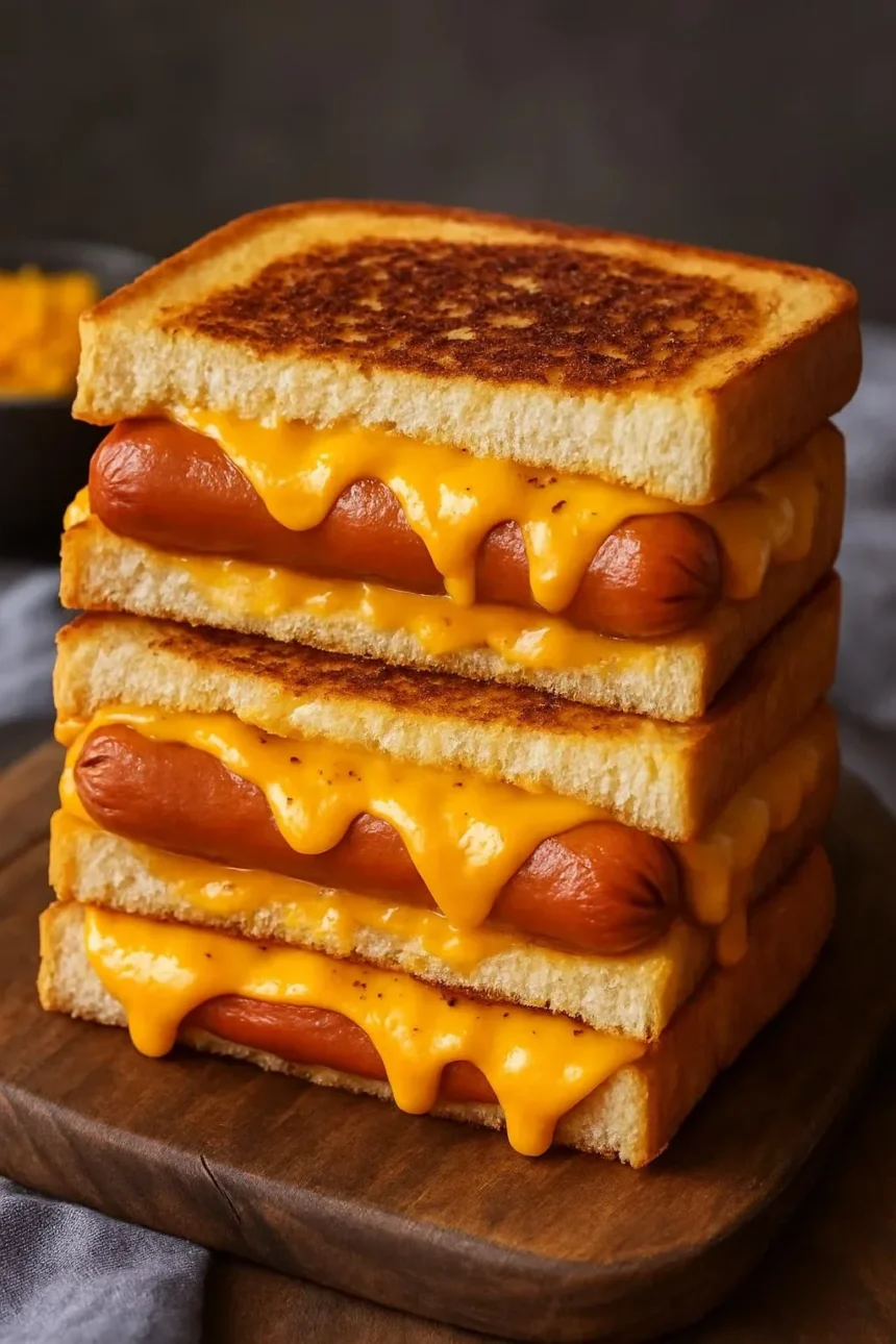 Crispy air fryer grilled cheese hot dogs served on a plate